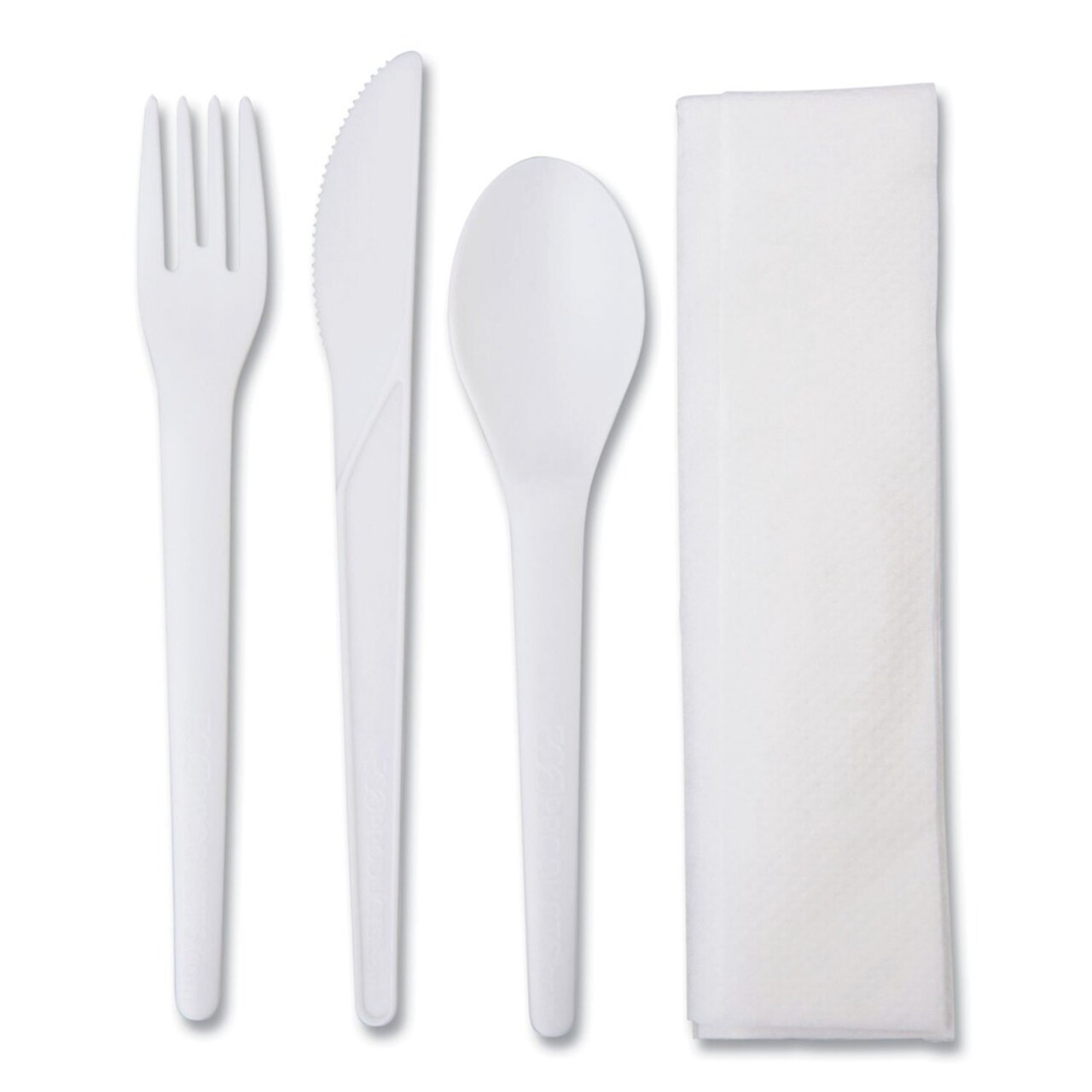 Eco-Products Plantware Compostable Fork/Knife/Napkin/Spoon Cutlery Kit - Pearl White (250/Carton)